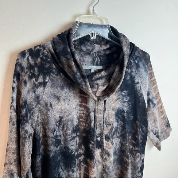 Coin 1804 Marble Tie Dye Cowl Neck Sweater Jersey Knit Medium Black Tan Top M - Picture 2 of 10